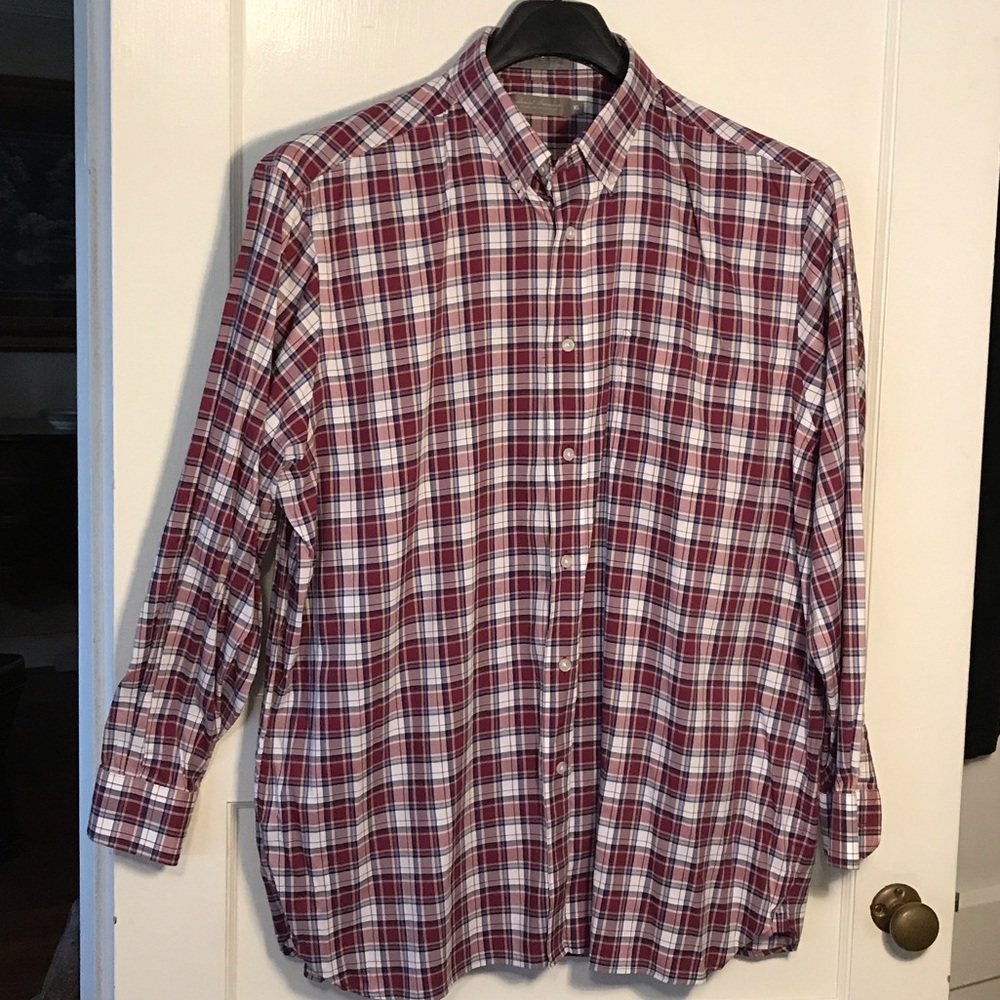 Men's Red Plaid Shirt No iron Daniel Cremieux Size X-Large lightweight